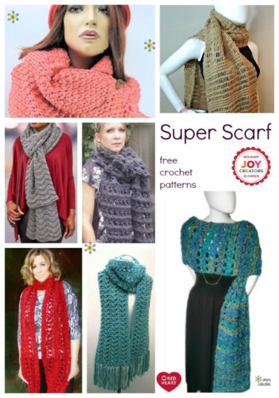 10 Free & Fabulous Super Scarf crochet patterns from the Joy Creators