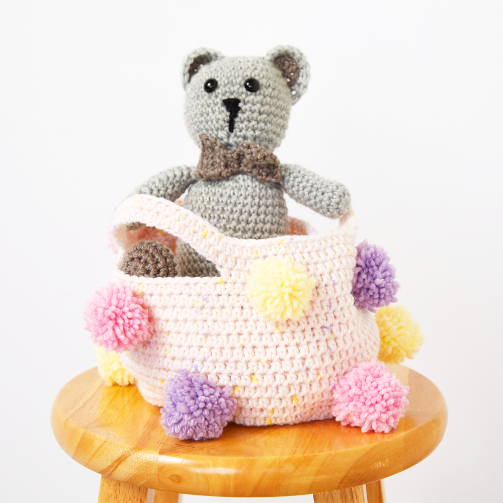 Girls Pom Pom Storage Basket Crochet Pattern • Mermaids & Monkeys