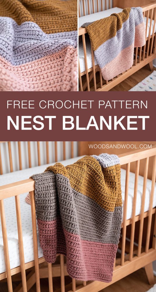 nest crochet blanket on the side of a baby crib