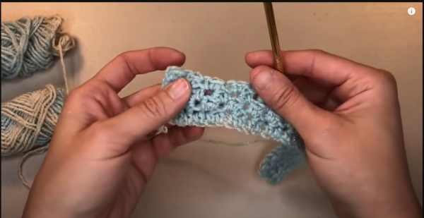 hands with a hook and a crochet yarn