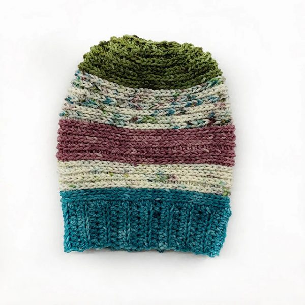 a colorful unisex crochet beanie