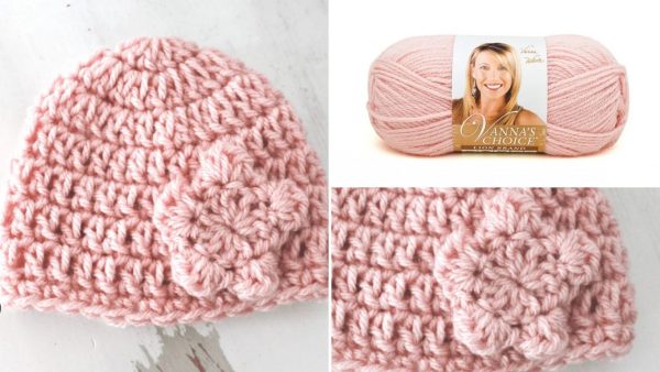 a pink newborn crochet hat