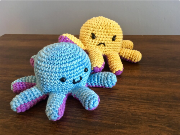 reversible octopus amigurumi on top of the table