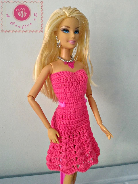 Fashion Doll Flared Strapless Crochet Dress