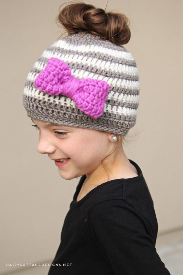 Kids Messy Bun Crochet Hat 