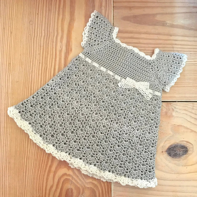 Gray Cream Baby Girl Crochet Dress